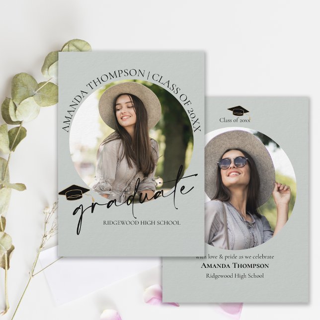 Anúncio de Formatura do Curso de 2026 Foto do Form (Circle Photo Graduation Announcement Card | Class of 2026 Senior)