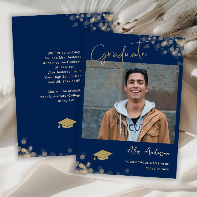 Anúncio de Formatura Elegante Azul-Marinho com Fot (Criador carregado)
