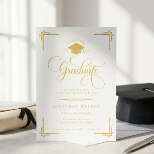 Anúncio de Formatura Elegante em Ouro Branco
