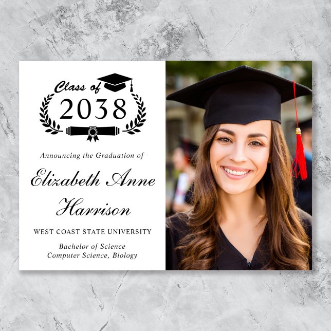 Anúncio de Formatura em Faculdade com Letra Elegan (Elegant Script Photo College Graduation Announcement)