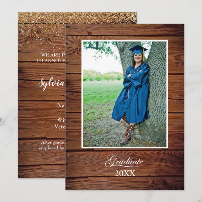 Anúncio de Formatura em Faculdade Rústico com foto (Frente/Verso)