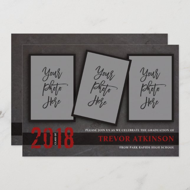 Anúncio de Formatura Foto Preto e Vermelho Menino (Frente/Verso)