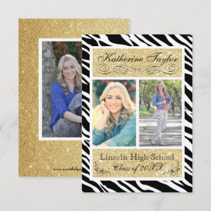 Anúncio de Formatura Gold Glitter Zebra 3x5