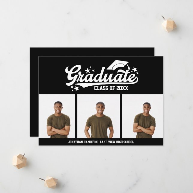 Anúncio de Formatura no Ensino Médio 3 Foto (Frente/Verso In Situ)