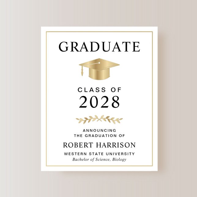Anúncio de Formatura Universitária Econômico (An elegant college graduation announcement to celebrate the graduate's achievements)