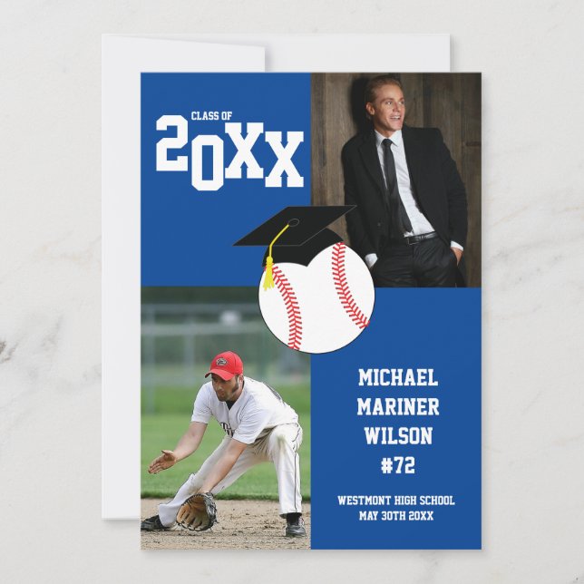 Anúncio de Foto Azul do Baseball Graduação Esporte (Frente)