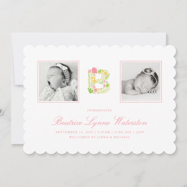 ANÚNCIO DE FOTO BABY | Alfabeto Floral B (Frente)