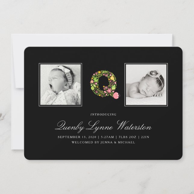 ANÚNCIO DE FOTO BABY | Alfabeto Floral Q (Frente)