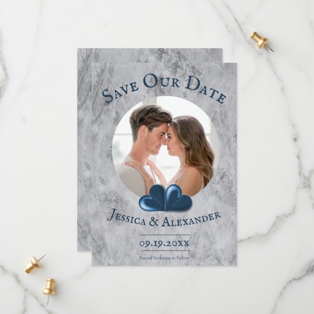 Anúncio de Foto Blue Hearts Save The Date (Frente/Verso In Situ)
