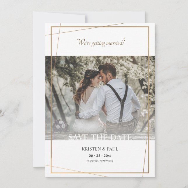 Anúncio de Foto com Moldura Dourada 'Save the Date (Frente)