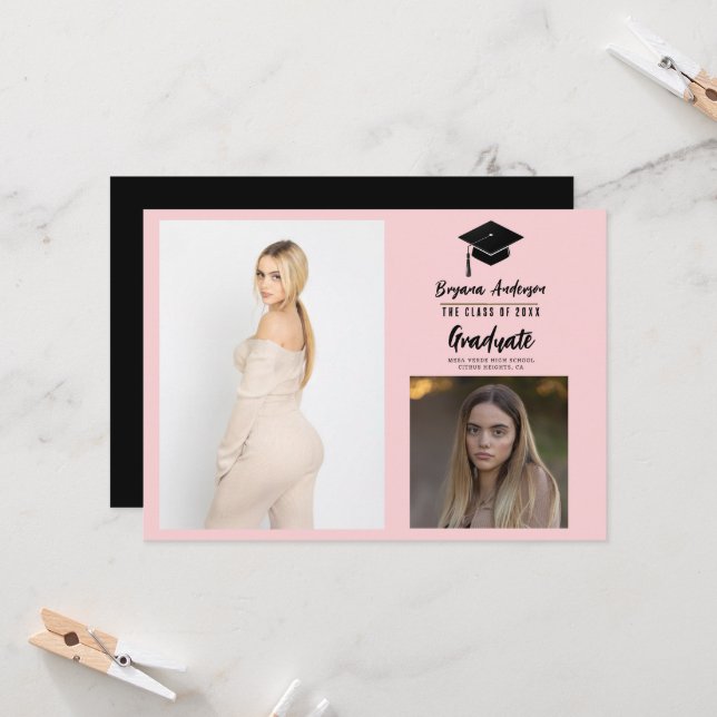 Anúncio de Foto da Graduação Moderna Preta Cor-de- (Frente/Verso In Situ)