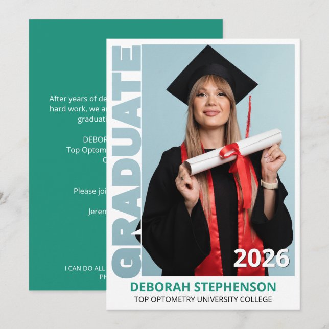 Anúncio de Foto da Turma de Graduação Turquesa de  (Frente/Verso)