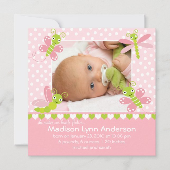 Anúncio de Foto de Bebê Menina com Coração Palpita (Frente)