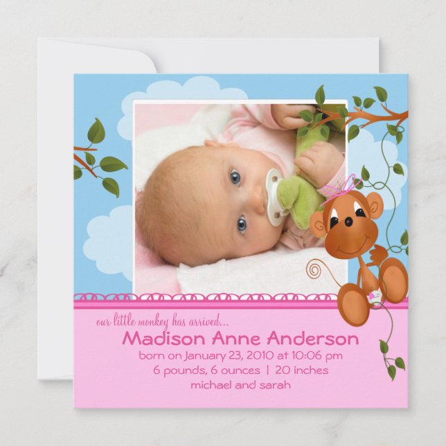 Anúncio de Foto de Bebê Menina Pequeno Macaco (Frente)