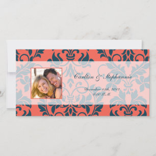 Anúncio de Foto de Casamento em Damask Azul-Marinh