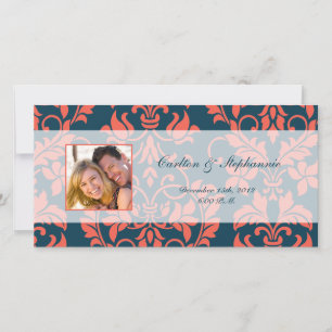 Anúncio de Foto de Casamento em Damask Azul Marinh