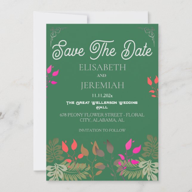 Anúncio de Foto de Casamento Floral Salve a Data (Frente)