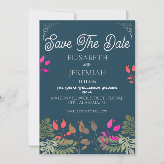 Anúncio de Foto de Casamento Floral Salve a Data (Frente)