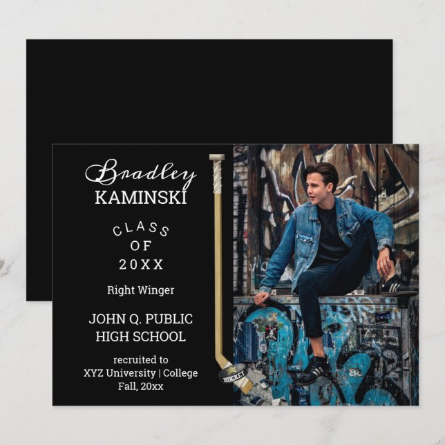 Anúncio de Foto de Formatura de Jogador de Hóquei (Frente/Verso)