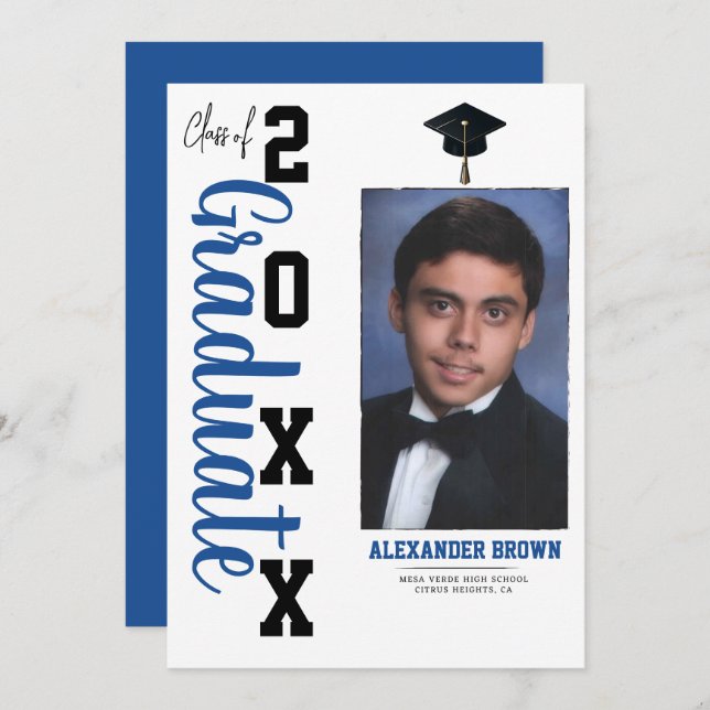 Anúncio de Foto de Graduação Azul e Preto (Frente/Verso)