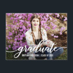 Anúncio de Foto de Graduação de Script Moderno Wt<br><div class="desc">Cartão-postal de Graduação de Script Moderno - Script Branco (Vazio Back)</div>