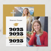 Anúncio de Foto de Graduação Dourada Cristã 2025