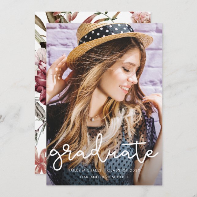 Anúncio de Foto de Graduação Floral bonito (Frente/Verso)