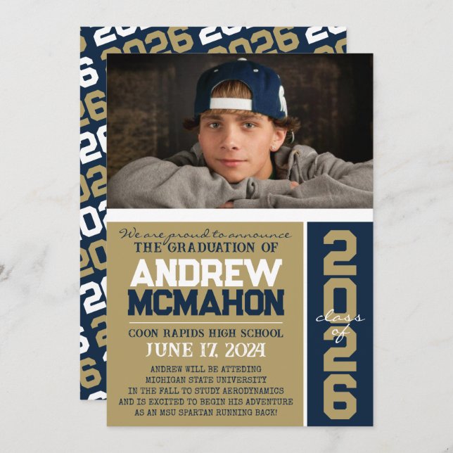 Anúncio de Foto de Graduação Moderna de Bronze e M (Frente/Verso)