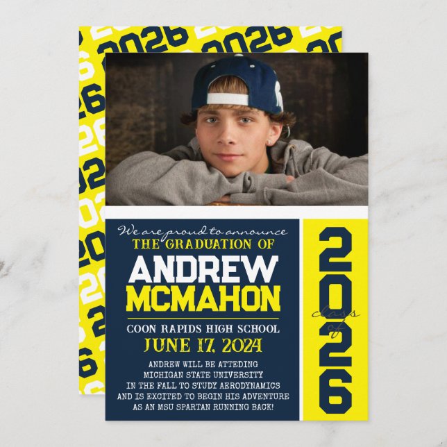 Anúncio de Foto de Graduação Moderna de marinho e  (Frente/Verso)