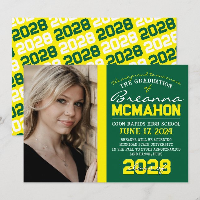 Anúncio de Foto de Graduação Verde e Amarelo (Frente/Verso)