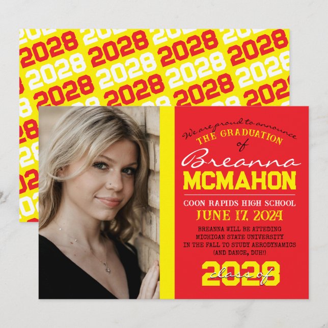 Anúncio de Foto de Graduação Vermelha e Amarela (Frente/Verso)