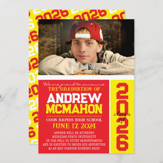 Anúncio de Foto de Graduação Vermelha e Amarela (Frente/Verso)