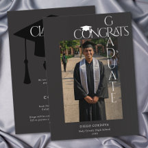 Anúncio de Foto de Graduado Congrats Preto Moderno