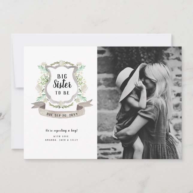 Anúncio de Foto de Gravidez Floral da Irmã Grande (Frente)