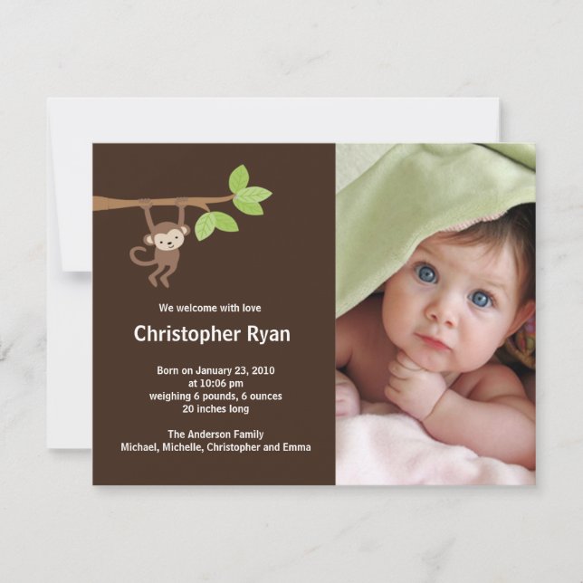 Anúncio de Foto de Nascimento de Menino Macaquinho (Frente)
