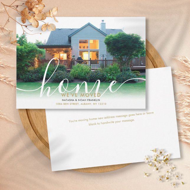 Anúncio de Foto de Nova Casa com Letra Elegante (Elegant Script Script New Home Photo Announcement)