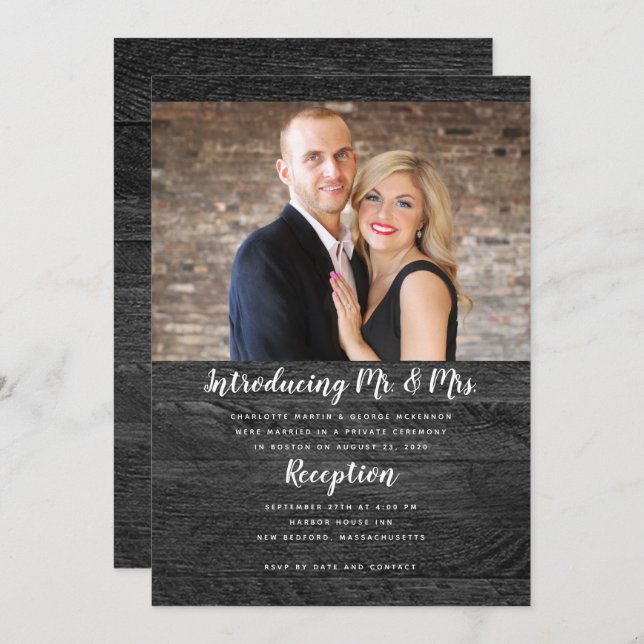 Anúncio de Foto de Recém-Casados em Madeira Preta (Frente/Verso)