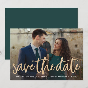 Anúncio de Foto de Save the Date com Dourado Brilh