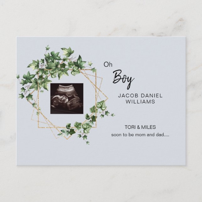 Anúncio de Foto de Ultrassom Azul Claro Oh Menino (Frente)