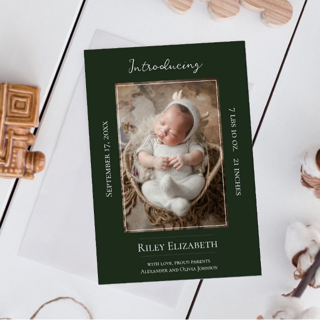 Anúncio de Foto Moderna Emerald Green (Emerald Green Modern Photo Birth Announcement)