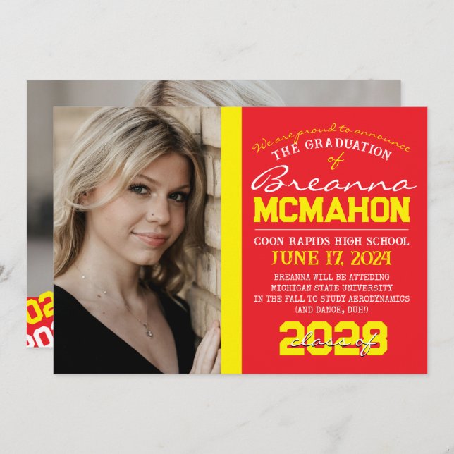 Anúncio de Foto para Graduação 2 Vermelho e Amarel (Frente/Verso)