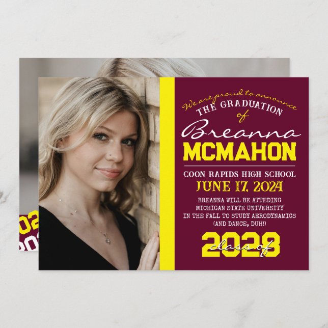 Anúncio de Foto para Graduação Amarela e Borgonha  (Frente/Verso)