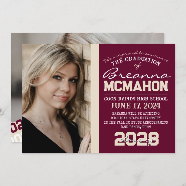 Anúncio de Foto para Graduação de Burgundy e Cream (Frente/Verso)