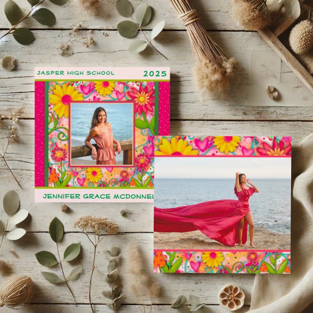 Anúncio de Foto Personalizada de Graduação Floral  (Criador carregado)