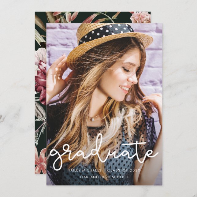 Anúncio de Foto Verde de Graduação Floral bonito (Frente/Verso)