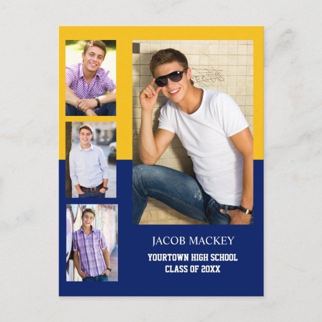 Anúncio de graduação 4 Colagem de fotos azul Doura (Frente)