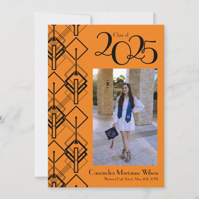 Anúncio de Graduação Art Deco Black Orange (Frente)