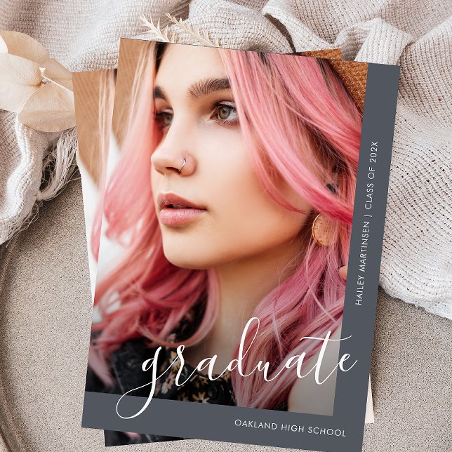 Anúncio de Graduação Azul de Foto do Script Chic (Criador carregado)