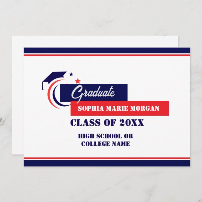 Anúncio de Graduação Azul Vermelho Branco (Frente/Verso)