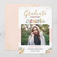 Anúncio de Graduação Blush Floral Dourado Script F